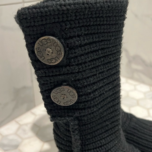 UGG Classic Cardy Wool Knit Black Fold Over Slouchy Boots Shoe Kids Size Y4 - Picture 11 of 17
